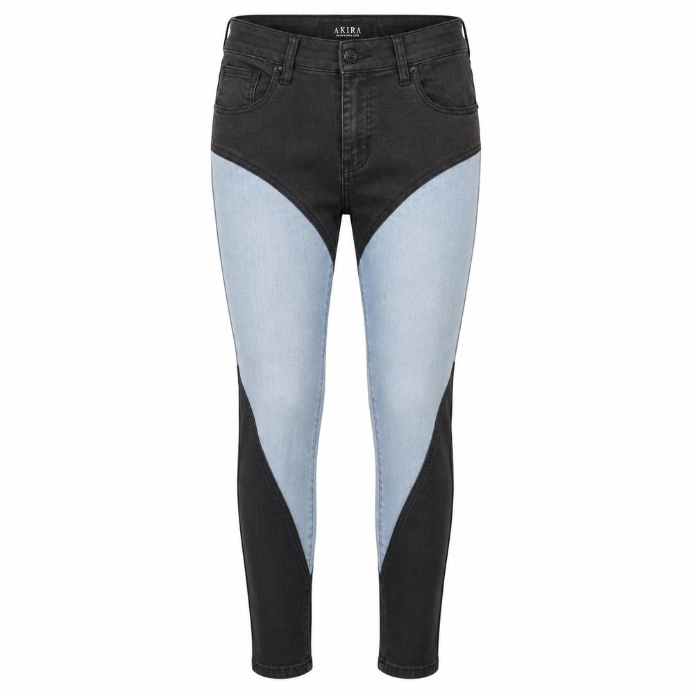 Akira Colorblock Jeans Womens Size 25 Blue Black Moto Western Coated Denim